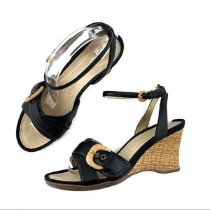 Rockport Wedge Heel Sandals Black Leather Size 10